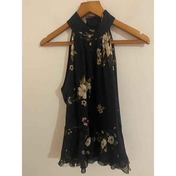 JOIE ABBIGAYL FLORAL-PRINT SILK HALTER PEPLUM TOP BLOUSE DARK BLUE SZ 8 Ret $228 - Picture 3 of 7